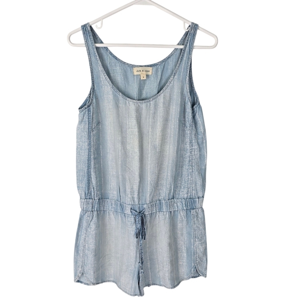 Cloth & Stone Chambray Denim Sleeveless Romper Tie Waist Size S Casual Festival